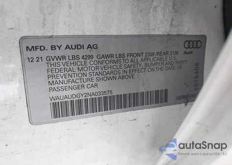 2022 Audi A3 Premium 40 Tfsi Front-Wheel Drive S Tronic z USA, uszkodzony, nr VIN WAUAUDGY2NA033575